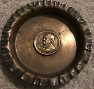 Rare Vintage Round Thomas Edison Bronze Metal Ashtray Whitehead & Hoag Newark Nj
