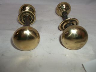 (12a) 2 Pairs Of Old Victorian Brass Reclaimed Knobs On Square Spindle