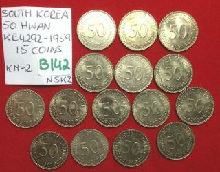 B142 South Korea; 15 Coins - 50 Hwan Ke4292 - 13 Coins & Ke4293 - 2 Rare In