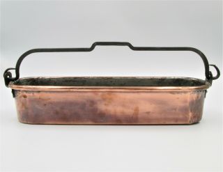 Antique 19thc French Seamed Hand Forged Copper Poacher Pan Pot Trough Kettle