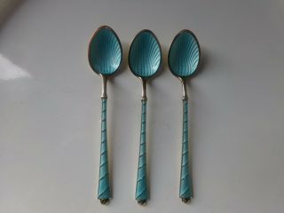 3 Ela Denmark Sterling Silver Blue Enamel Demitasse Spoons
