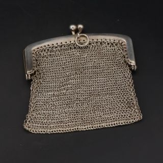 Vtg Sterling Silver - Antique Chainmaille Woven Mesh Chain Link Coin Purse - 36g
