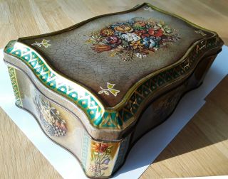 Vintage Decorative Metal Box Hinged Lid Embossed Collectible Tin Made In Germany