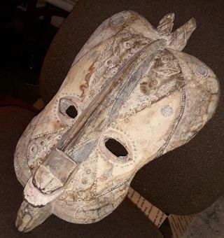 Vintage Antique Tribal Use African Mask Wood Carved Ceremonial Ornate