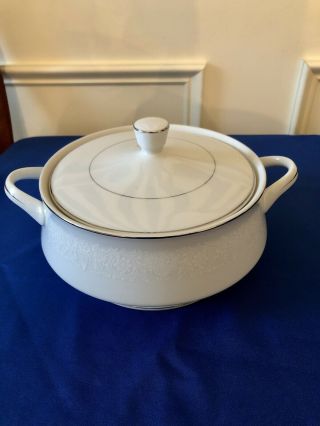 Vintage Crown Victoria Lovelace Covered Serving Dish Bowl Fine China Lid Handles