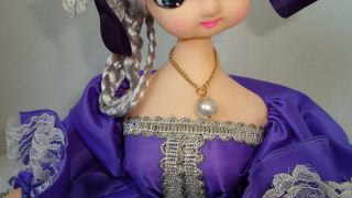 GORGEOUS Purple Vintage Big Eye Bradley Boudoir Sitting Doll Japan Mod 2