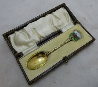 Antique George V Sterling Silver & Enamel Bowls Spoon,  13 Grams,  1931