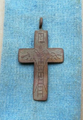 Antique 18th Cent.  Orthodox " Old Believers " Bronze Cross With Rare Ornament Cock