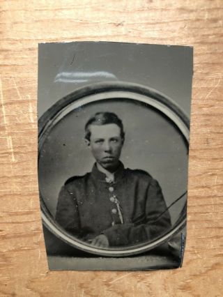 Antique Union Civil War Soldier Tintype Photo Of A Photo Unusual Image