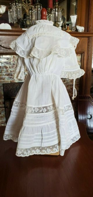 Antique White Cotton Doll Dress For A 26 Inch.  Doll