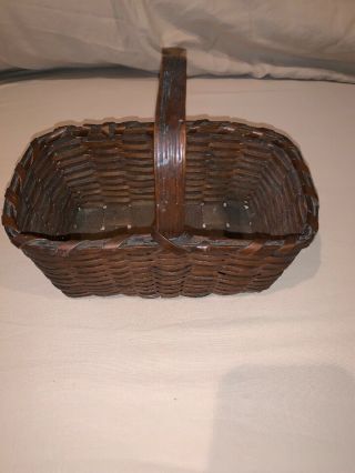 Antique Primitive Wooden Wicker Oak Gathering Berry Egg Basket Rare Small Size