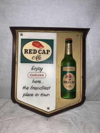 Vintage Carling Red Cap Beer Sign Rare Friendliest Place In Town 15x13.  5