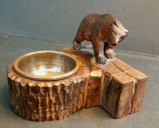 Antique Black Forest Hand Carved Bear Match Box And Tobacco Holder