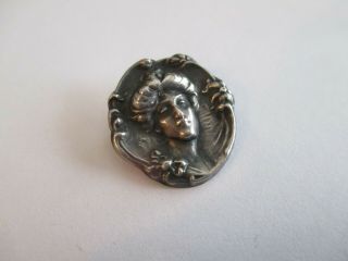 Antique Sterling Silver Repoussé Pin Brooch Woman Lady Face Gibson Girl Hari