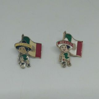 Vtg Rare World Cup Mexico 70 Soccer Football Futbol Pin X2 Made At Mexico