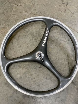 Rare Vintage Spin Tri Spoke Carbon 26 " Wheel Front Rim Only