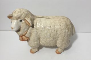 Rare Vintage Otagiri Japan Lamb Sheep Ceramic Coin Bank With Plug No 1883