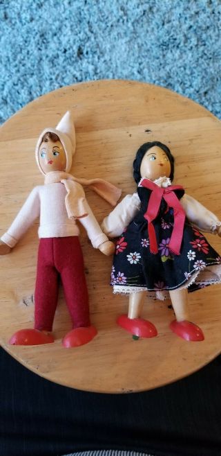 Vintage 2 Wooden Made In Poland Dolls Boy And Girl