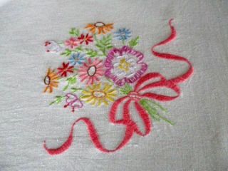Vintage Tablecloth - Hand Embroidered With Bouquets Of Flowers