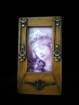 Exquisite Rare Art Nouveau,  Secessionist,  Wood And Metal Photo Frame