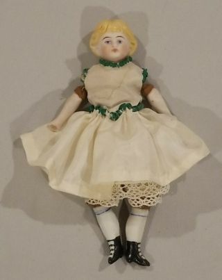 Antique German Bisque Dollhouse Doll Blonde Girl Child Miniature 5.  5 "