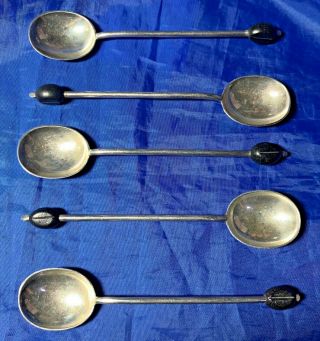 Art Deco Set Of 6 Solid Silver Coffee Bean Spoons Sheff 1920 By Mappin & Webb