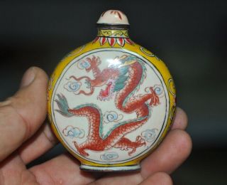 3 " Old Chinese Palace Dynasty Bronze Cloisonne Animal Dragon Statue Snuff Bottle