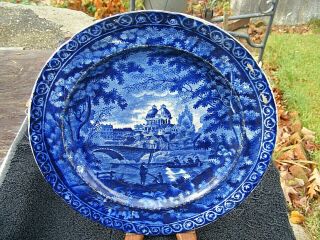 Antique Historical Staffordshire Dark Blue Plate By Clews