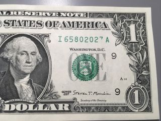 Rare 2017 One Dollar Bill Fancy Note Error I65802027a 7 Cut Off