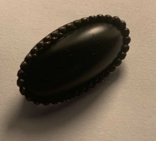 Antique Victorian Mourning Pin Brooch 1800’s Black Jet? Glass? Gutta Percha?