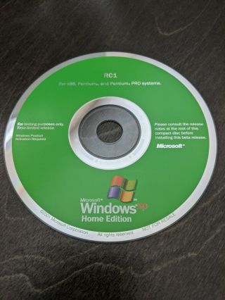 Ultra Rare: Microsoft Windows Xp Home Edition Codename Whistler Rc1 Cd (beta)