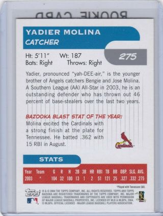 YADIER MOLINA ROOKIE CARD 2004 Topps Bazooka RARE $$ RC St.  Louis Cardinals HOT 2