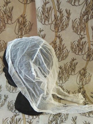 Ancienne Sous Coiffe Filet Costume Antique French Lace Bonnet C23