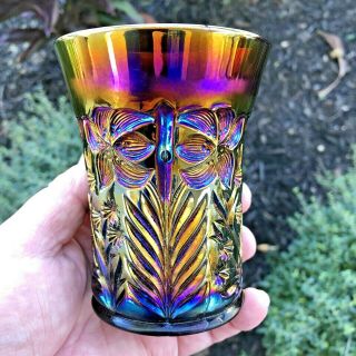 Imperial Antique Carnival Glass Purple Tiger Lily Tumbler Pretty