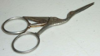 Antique Vintage Germany Stork Scissors Embroidery Bird Silver