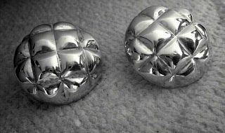 Antique 1929 - 30 Pristine Sterling Silver Puffy Round Earrings Early American