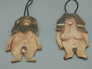 Rare Vintage 1960s Ceramic Wall Plaques Man Woman Nude