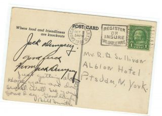 Rare 1938 Jack Dempsey Signed Autographed Postcard Boxing Exc Cond