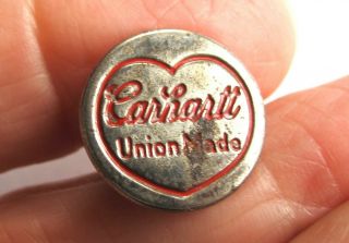 Antique Metal Button Carhartt Union Made Red Outline In Heart Stud Shank.  5/8 "