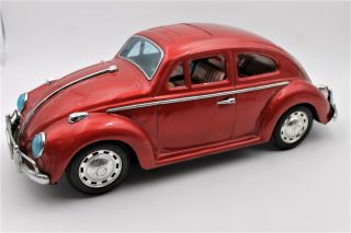 Rare Huge 1960s Bandai Volkswagen Beetle B/o Tin Litho Toy Vw Car W/ Sunroof
