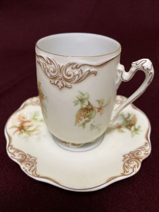 Hermann Ohme Old Ivory Xi Chocolate Cup & Saucer,  Antique Silesia,  Open Roses