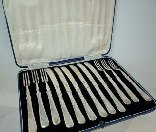 Vintage 12 Piece Silver Plated Cutlery Set By James Swan In Fitted Case