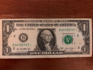 Star Note $1 Dollar Bill 2013 Serial Number B 04705707 Less Rare