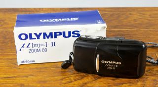Rare Black Olympus Stylus Epic Mju - Ii Zoom 80,  35mm Compact Film Camera