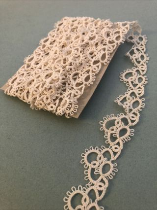 Vintage Hand Made Tatted Lace Trim White Cotton 1 Inch By 3 Yards