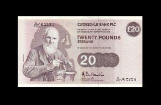 2.  8.  1990 Clydesdale Bank Scotland 20 Pounds Rare 002224 ( (aunc))