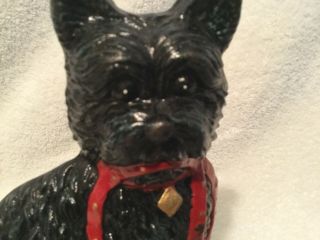 Antique Cast Iron Black Scottish Terrier Dog Doorstop Half Fiqure " B " W Leash