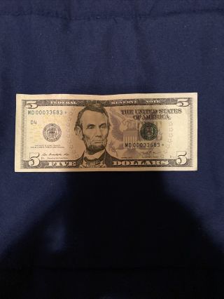 $5 Dollar Bill Star Note Series 2013,  Very Rare, .