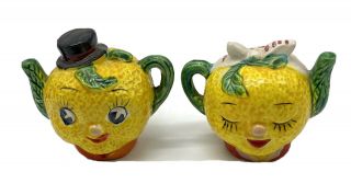 Rare Vintage Anthropomorphic Lemon Head Teapot Salt And Pepper Shakers ? Py ?