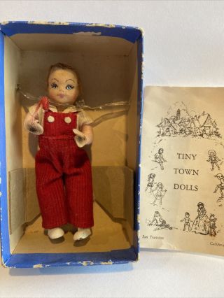 Vintage Tiny Town Felt Doll Alma Leblanc 1940’s Little Brother Lollipop Boy Box